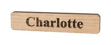 Engraved wooden name badges - Real wood name badge with engraved logo and text | www.namebadgesinternational.ie